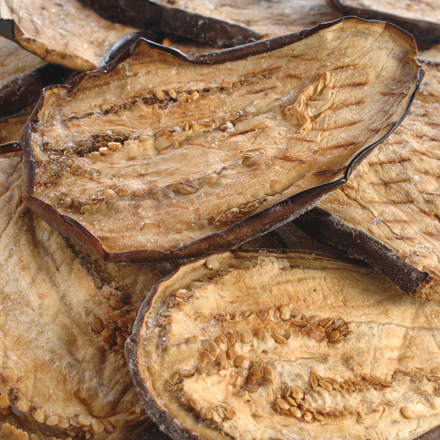 Aubergines, sliced, grilled, deep frozen