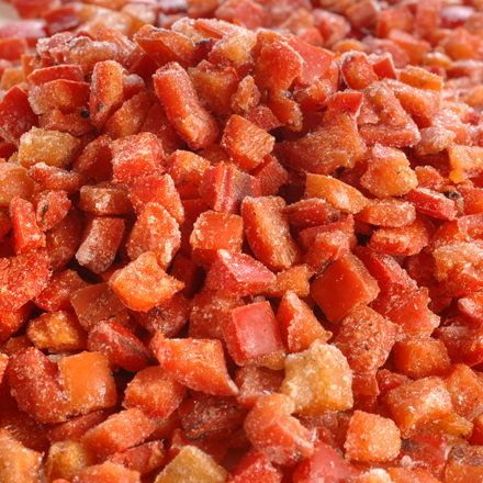 Red peppers, diced, grilled, deep-frozen