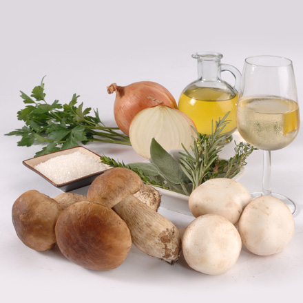 Porcini mushrooms and champignons with soffritto
