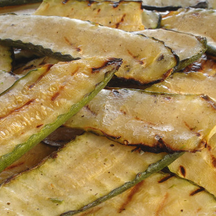 Zucchini slices, grilled, deep-frozen